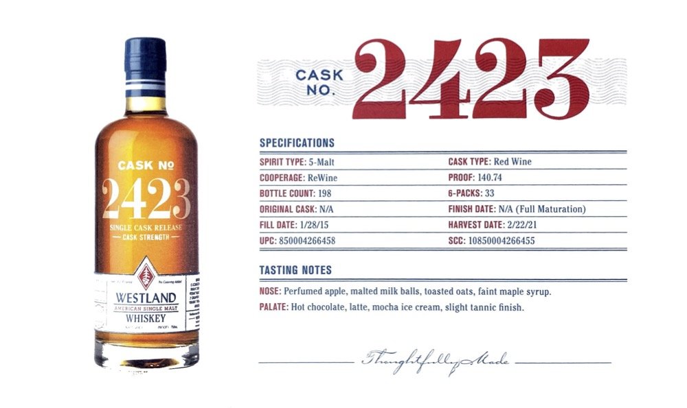 Westland 6 Year (2015) Cask 2423 for&nbsp;r/Bourbon