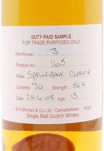Springbank 13 Year (2008), Distillery Cage Bottle Rotation&nbsp;165