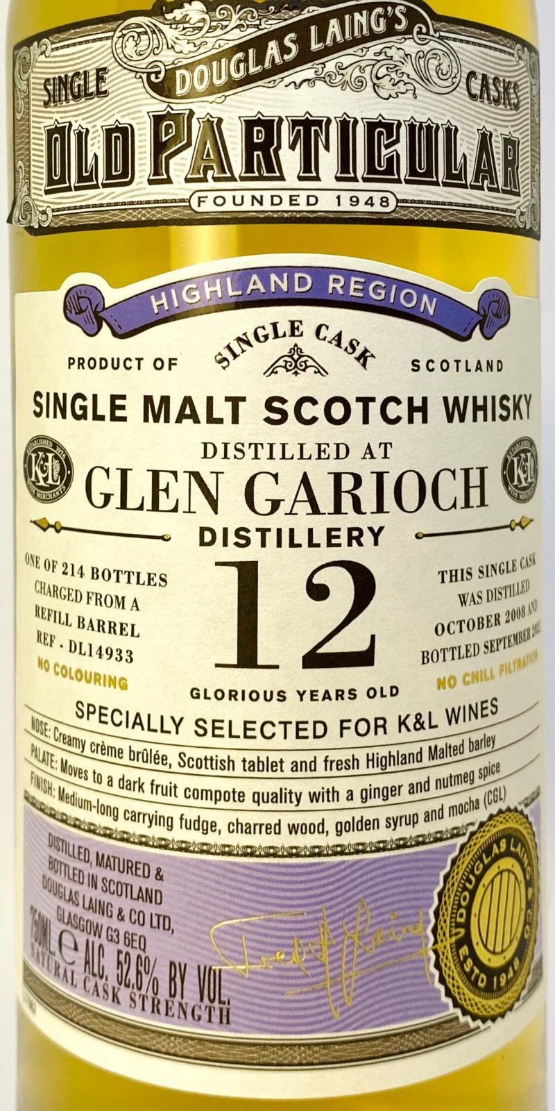 Glen Garioch 12 Year (2008), Douglas Laing for&nbsp;K&L